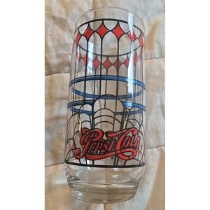 Vintage 1970's Pepsi-Cola Stained Glass Drinking Glass 14oz Tiffany Style